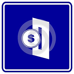 Insert coin in slot vector blue sign