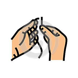 insert thread into needle color icon vector illustration