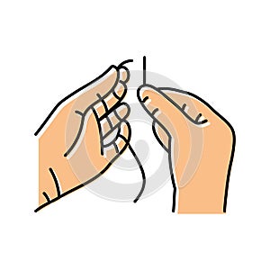 insert thread into needle color icon vector illustration