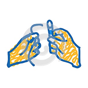 insert thread into needle icon doodle illustration