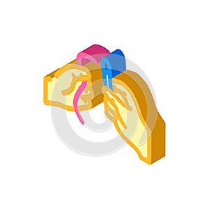 insert thread into needle isometric icon vector illustration