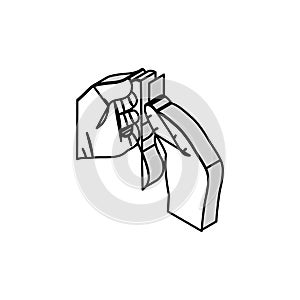 insert thread into needle isometric icon vector illustration