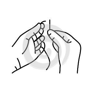 insert thread into needle line icon vector illustration