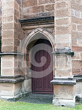 Inset Wooden Doors of Old Sandstone Church, Sydney, Australia