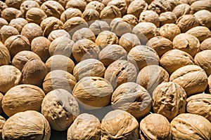 Inshell walnuts background. View from above.