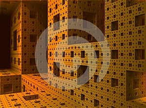 Inside a 3D Sierpinski sponge fractal object