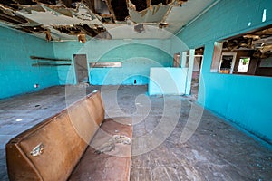 Inside an abandoned and decaying restaurant diner along Route 66 in Glenrio Texas