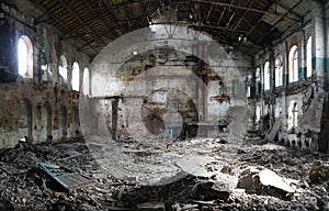 Inside abandoned and destroyed sugar factory