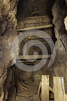 Inside abandoned gold mine