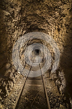 Inside abandoned gold mine tunnel or shaft in the Nevada desert.