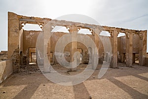 Inside the abandoned mosque. Al Jumail, Qatar. The desert at coast of Persian Gulf.