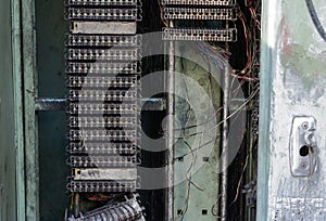 Inside abandoned telephone exchange box