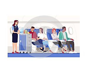 Inside aeroplane semi flat vector illustration