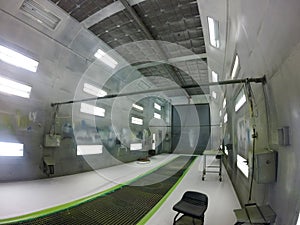 Inside an aircraft automotive spray paint booth photo