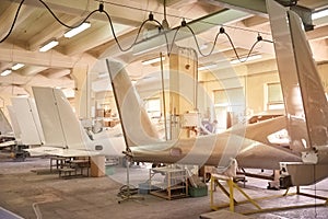 Inside aircraft workshop.