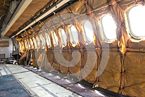 Inside airplane wreckage fuselage