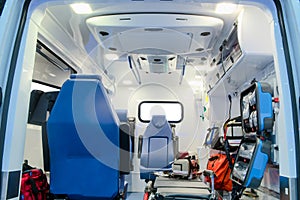 Inside an ambulance car for helping patients