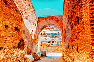 Inside the amphitheater of Coliseum in Rome- one of wonders of the world  in the morning time