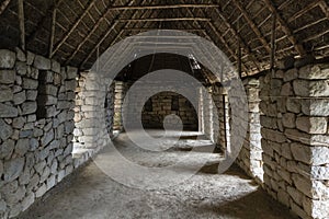 Inside an ancient house at Machu Picchu, Peru