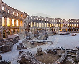 Inside of Ancient Roman Amphitheater in Pula, Croatia