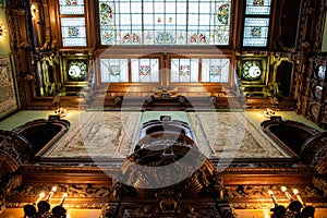 Inside architectural detail of Peles Castle from Romania, also known as Royal Palace