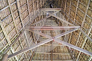 Inside architecture of typical house of J`rai people in central high land of Vietnam