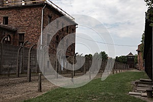 Inside the barbed wire fence at the Nazi Concentration Camp Auschwitz