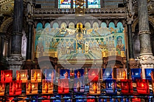 Inside the Basilica of Notre-Dame of Fourviere in Lyon, France, Europe