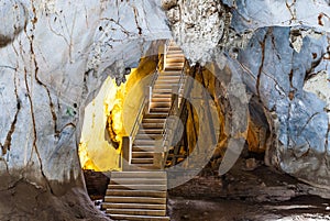 Inside Beautiful Cave with Stairway