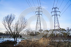 Outdoor high voltage wire tower photo