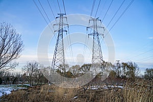 Outdoor high voltage wire tower photo