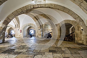 Inside of Belem Tower, a fortified tower located in the civil parish of Santa Maria de Belem in Lisbon, Portugal