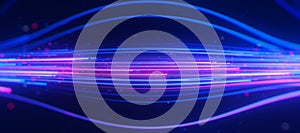 Inside Bigdata light speed data flow. Abstract digital data stream of quantum computing. Cyberspace of qubit trails