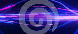 Inside Bigdata light speed data flow. Abstract digital data stream of quantum computing. Cyberspace of qubit trails