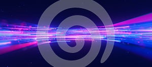 Inside Bigdata light speed data flow. Abstract digital data stream of quantum computing. Cyberspace of qubit trails