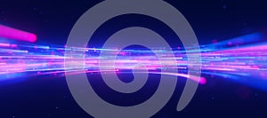 Inside Bigdata light speed data flow. Abstract digital data stream of quantum computing. Cyberspace of qubit trails