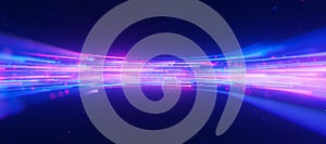 Inside Bigdata light speed data flow. Abstract digital data stream of quantum computing. Cyberspace of qubit trails