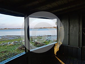 Inside a birding watching tower