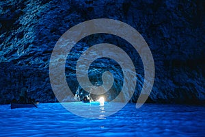 Inside the blue grotto on the island of Capri