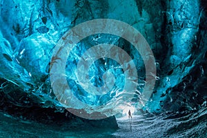 Inside a blue ice cave in Iceland