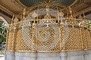 Inside the Blue Mosque, golden details. Turkey country. Istanbul.