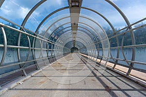 Inside the blue tunnel. Abstract scene traveling near Kyiv