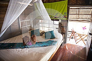 Inside of Bungalow or traditional Thai wooden house. Thailand