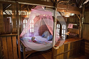 Inside of Bungalow or traditional Thai wooden house. Thailand