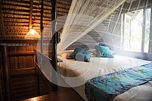 Inside of Bungalow or traditional Thai wooden house. Thailand