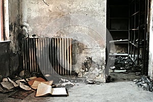 Inside of a burnt building after the fire