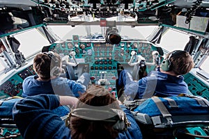 Inside cabine of an old Soviet cargo plane IL-76