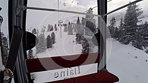 Inside a cable car at the resort of Flaine in the French Alps