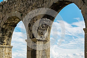 Inside the castle - view of the ancient castle`s arches, Shkoder, Albania