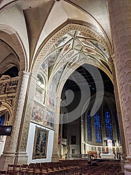 Inside the Cathedral of Notre Dame of Luxemburg City, outside the wall in Luxembourg